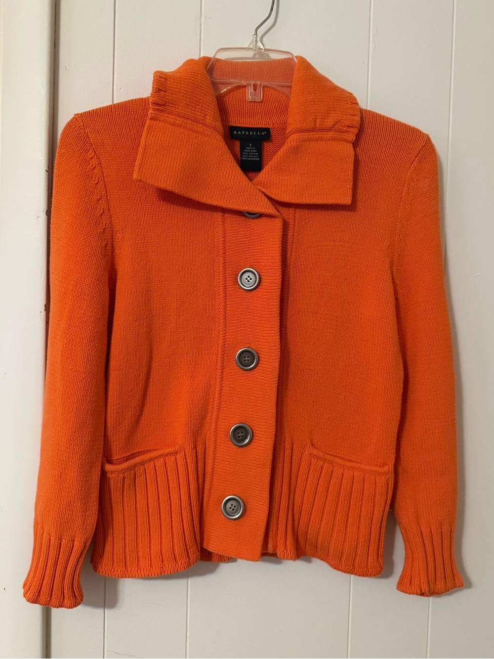 Rafaella Orange Button-Front Shawl Collar Cardigan